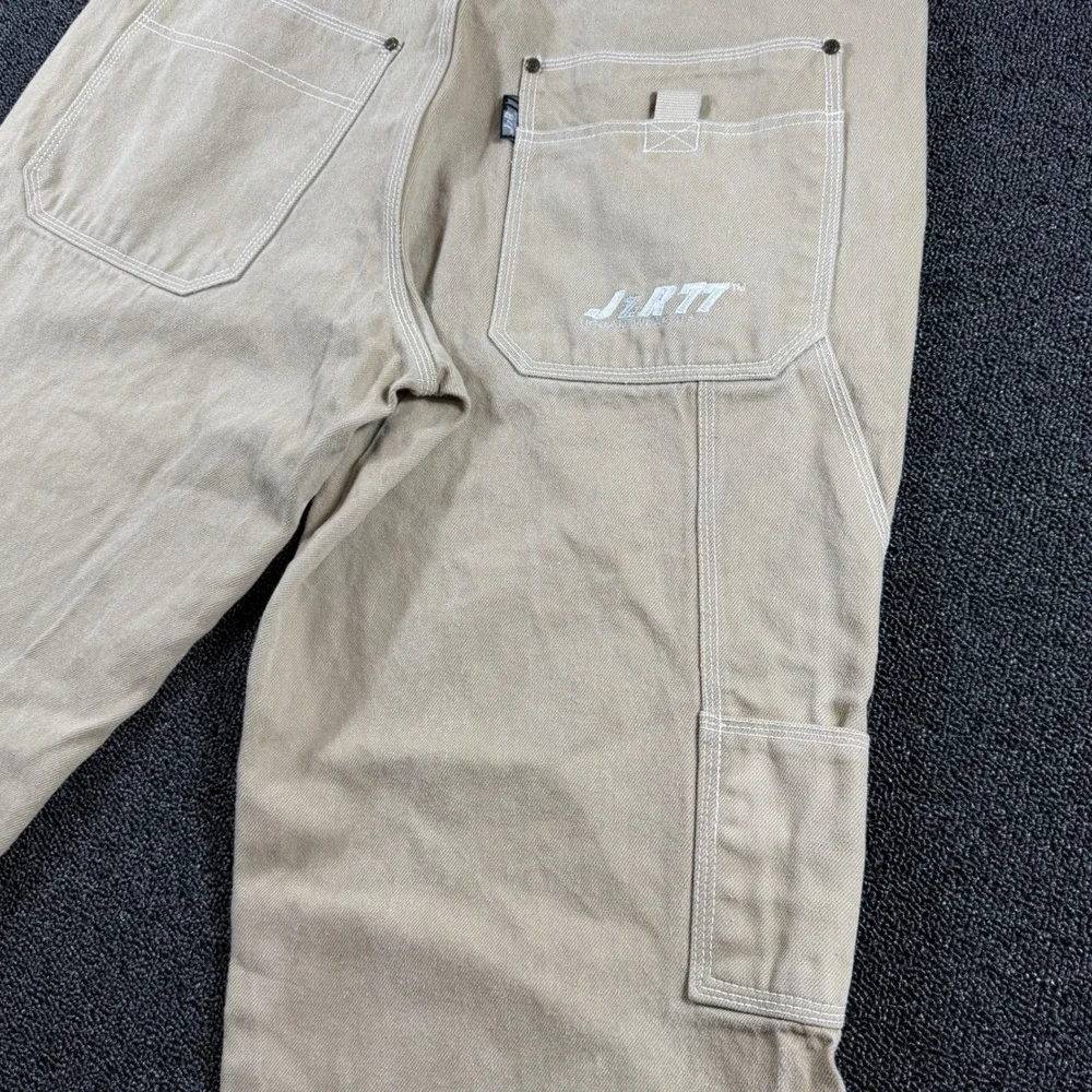Vintage JzR77 Urban Wear Baggy Wide Leg Carpenter Pants 36x30 Tan Y2K Streetwear